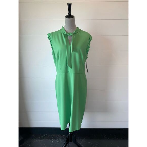 Ivy + Blu Green MIDI Dress With Neck Tie And Short Ruffle Sleeves Size 16 - Picture 1 of 10
